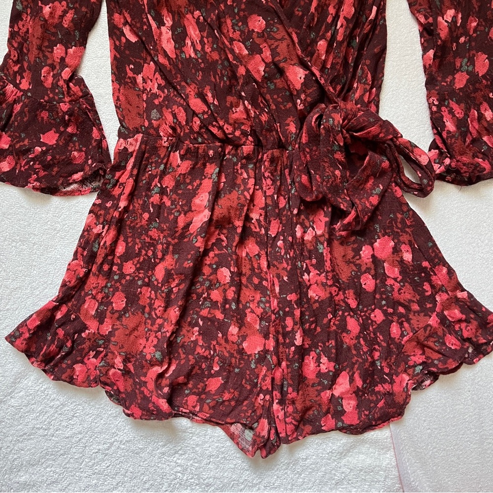 Free People Womens Maroon Berry Combo All The Right Ruffles Short Romper - Picture 4 of 11